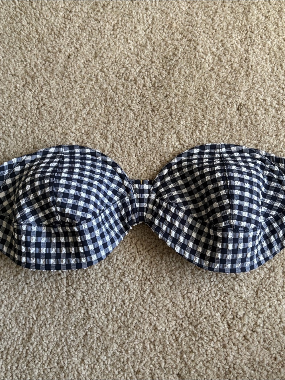J Crew Navy Gingham Strapless Underwire Bikini Swim Bathingsuit Size 40D